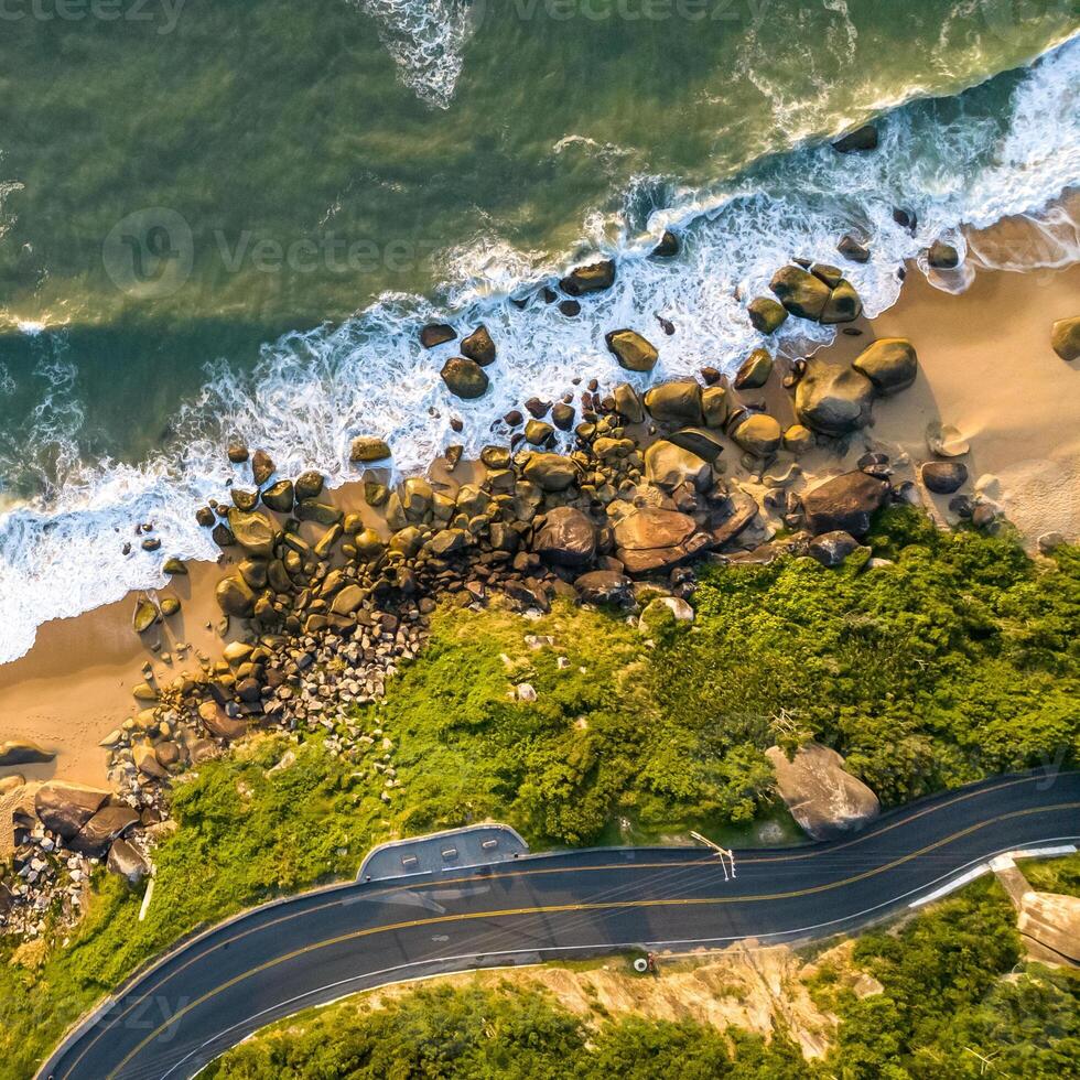 Balneario Camboriu in Santa Catarina. Taquaras Beach and Laranjeiras Beach in Balneario Camboriu. Aerial view in landscape. Square image photo