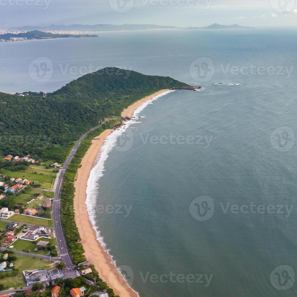 Balneario Camboriu in Santa Catarina. Taquaras Beach and Laranjeiras Beach in Balneario Camboriu. Aerial view in landscape. Square image photo