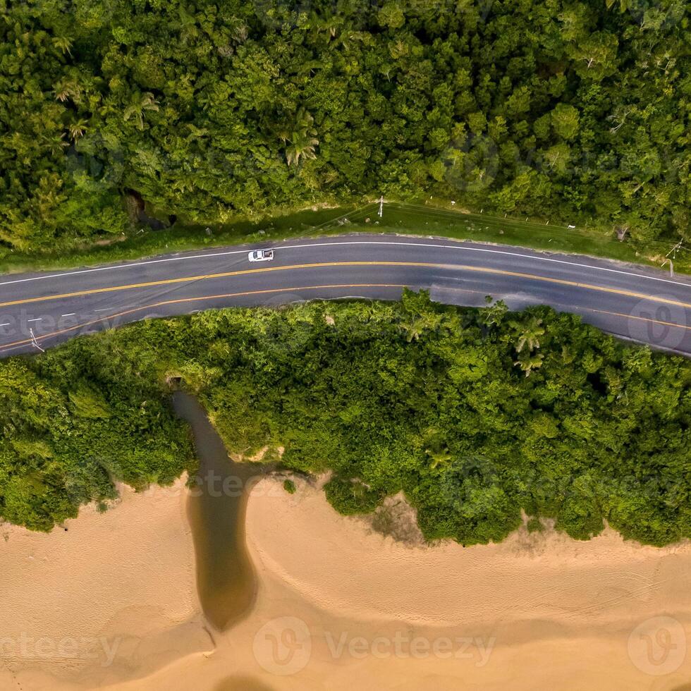 Balneario Camboriu in Santa Catarina. Taquaras Beach and Laranjeiras Beach in Balneario Camboriu. Aerial view in landscape. Square image photo