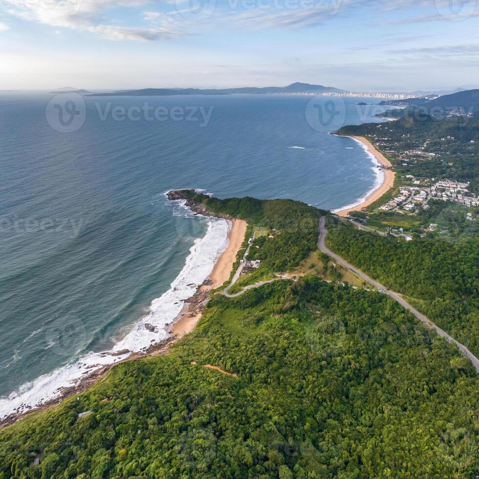 Balneario Camboriu in Santa Catarina. Taquaras Beach and Laranjeiras Beach in Balneario Camboriu. Aerial view in landscape. Square image photo
