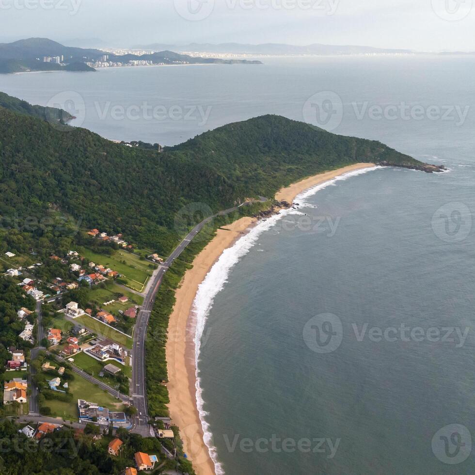 Balneario Camboriu in Santa Catarina. Taquaras Beach and Laranjeiras Beach in Balneario Camboriu. Aerial view in landscape. Square image photo