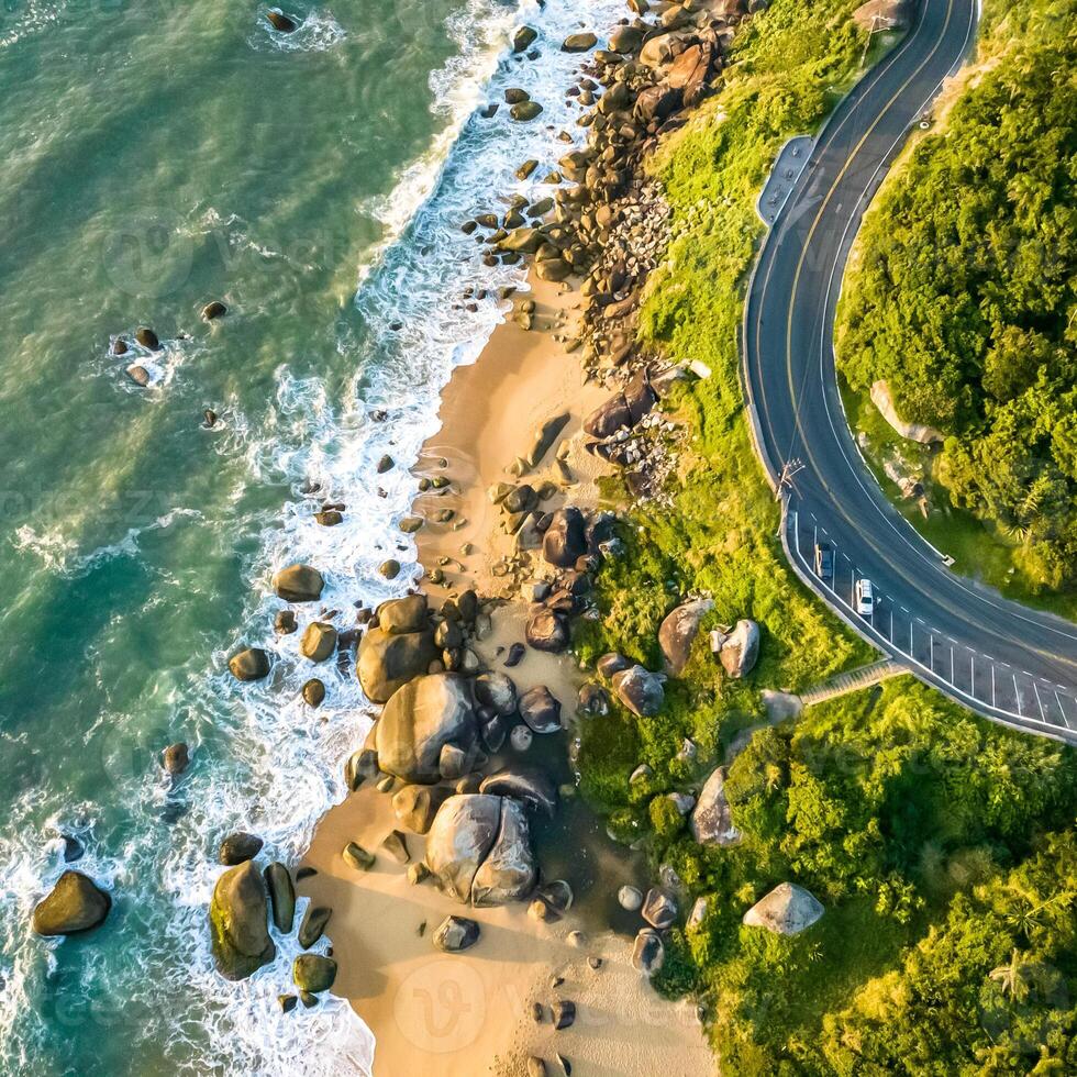 Balneario Camboriu in Santa Catarina. Taquaras Beach and Laranjeiras Beach in Balneario Camboriu. Aerial view in landscape. Square image photo