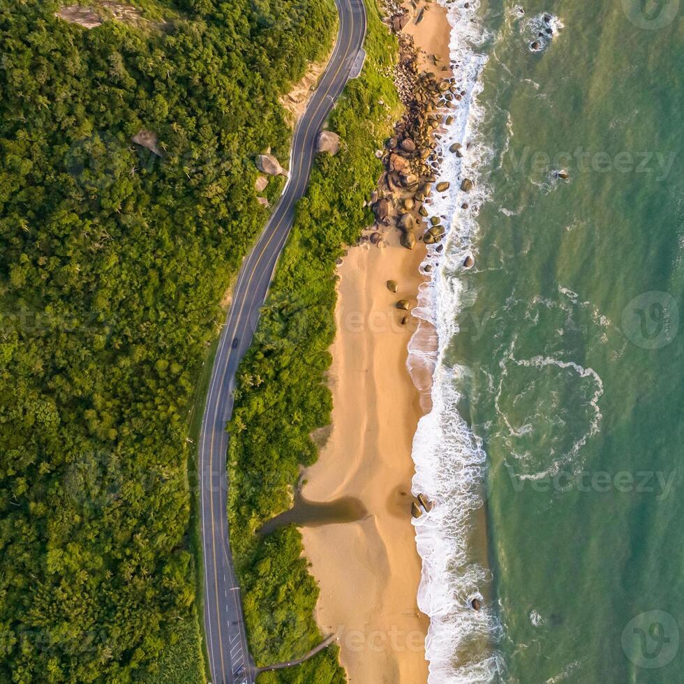 Balneario Camboriu in Santa Catarina. Taquaras Beach and Laranjeiras Beach in Balneario Camboriu. Aerial view in landscape. Square image photo
