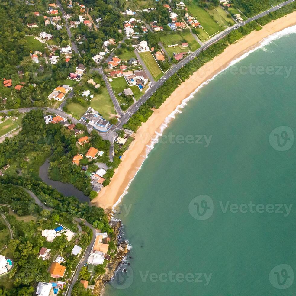 Balneario Camboriu in Santa Catarina. Taquaras Beach and Laranjeiras Beach in Balneario Camboriu. Aerial view in landscape. Square image photo