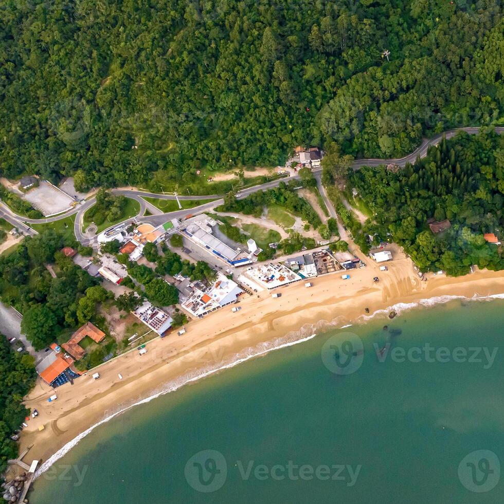 Balneario Camboriu in Santa Catarina. Taquaras Beach and Laranjeiras Beach in Balneario Camboriu. Aerial view in landscape. Square image photo