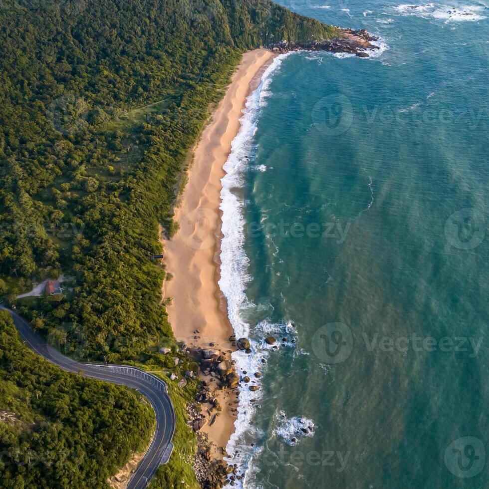 Balneario Camboriu in Santa Catarina. Taquaras Beach and Laranjeiras Beach in Balneario Camboriu. Aerial view in landscape. Square image photo