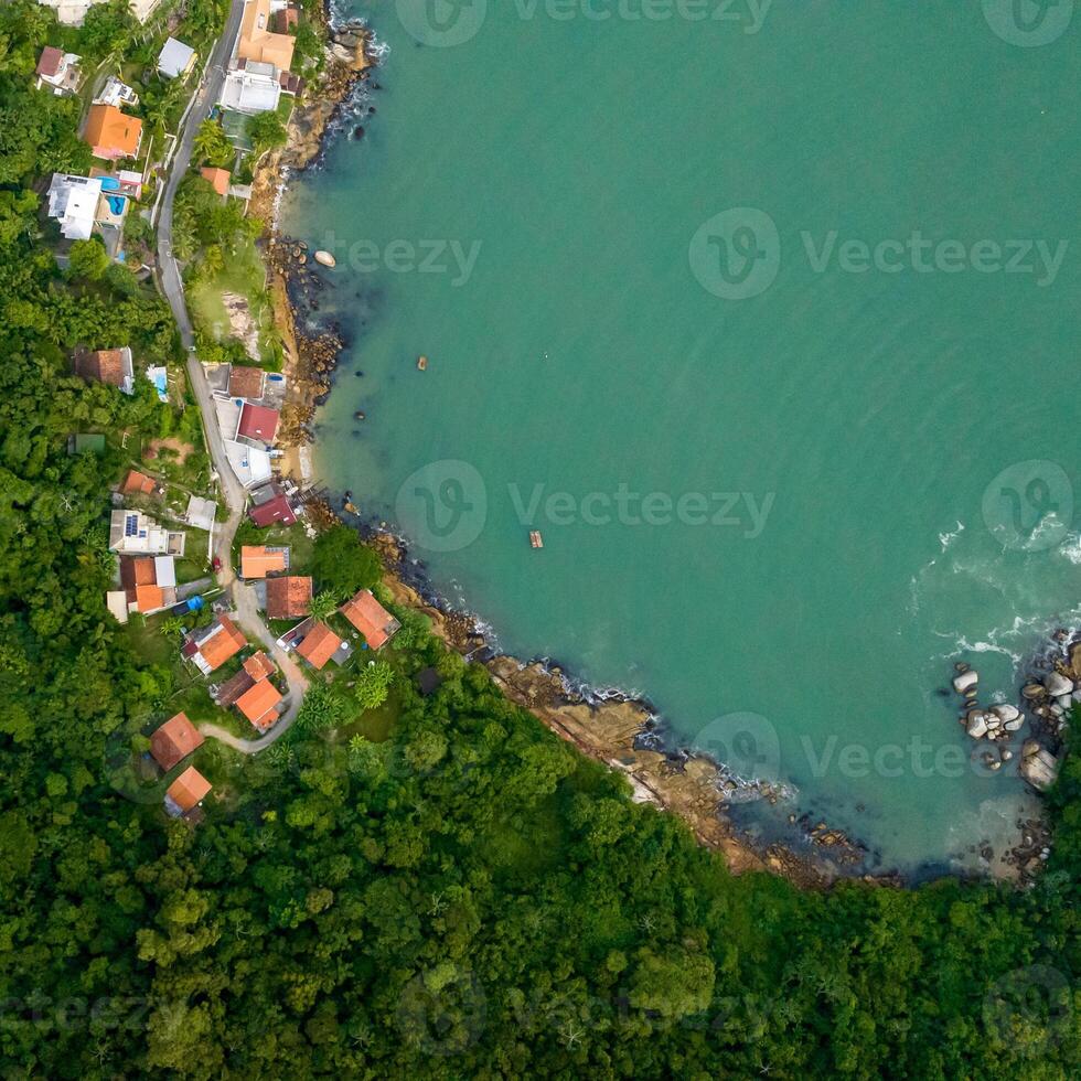 Balneario Camboriu in Santa Catarina. Taquaras Beach and Laranjeiras Beach in Balneario Camboriu. Aerial view in landscape. Square image photo