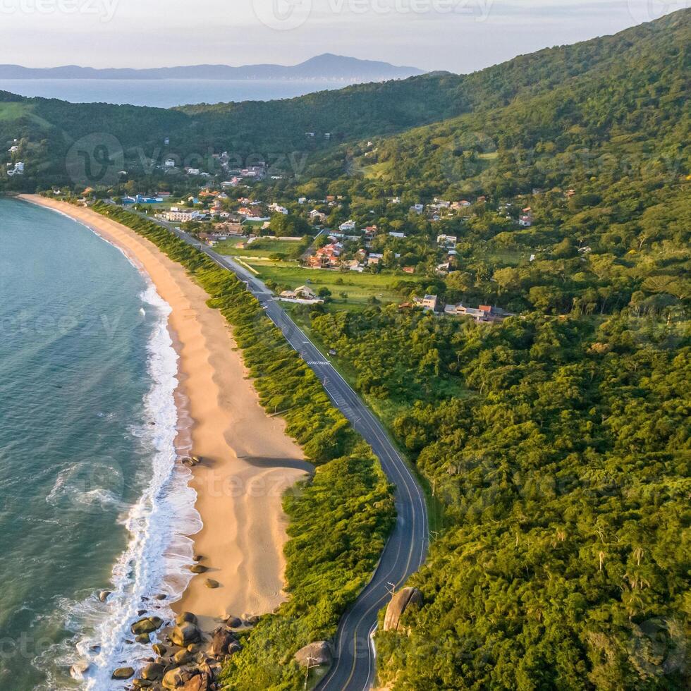 Balneario Camboriu in Santa Catarina. Taquaras Beach and Laranjeiras Beach in Balneario Camboriu. Aerial view in landscape. Square image photo