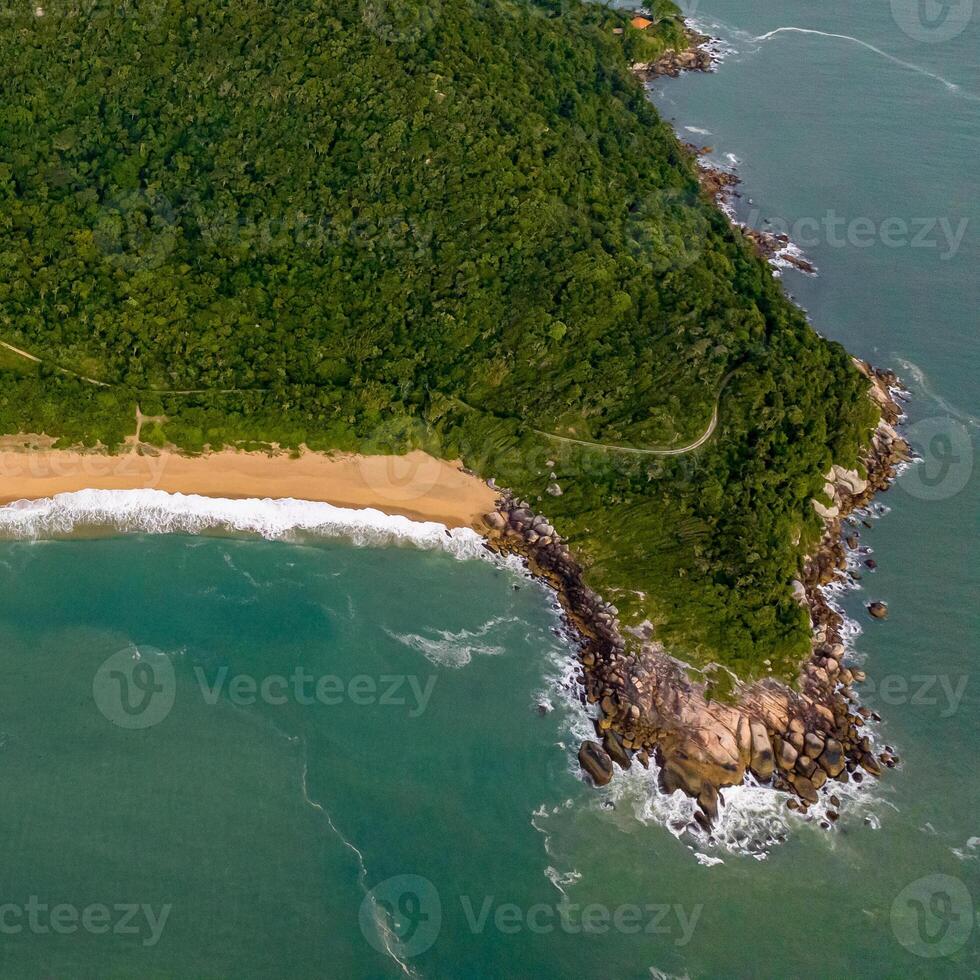 Balneario Camboriu in Santa Catarina. Taquaras Beach and Laranjeiras Beach in Balneario Camboriu. Aerial view in landscape. Square image photo