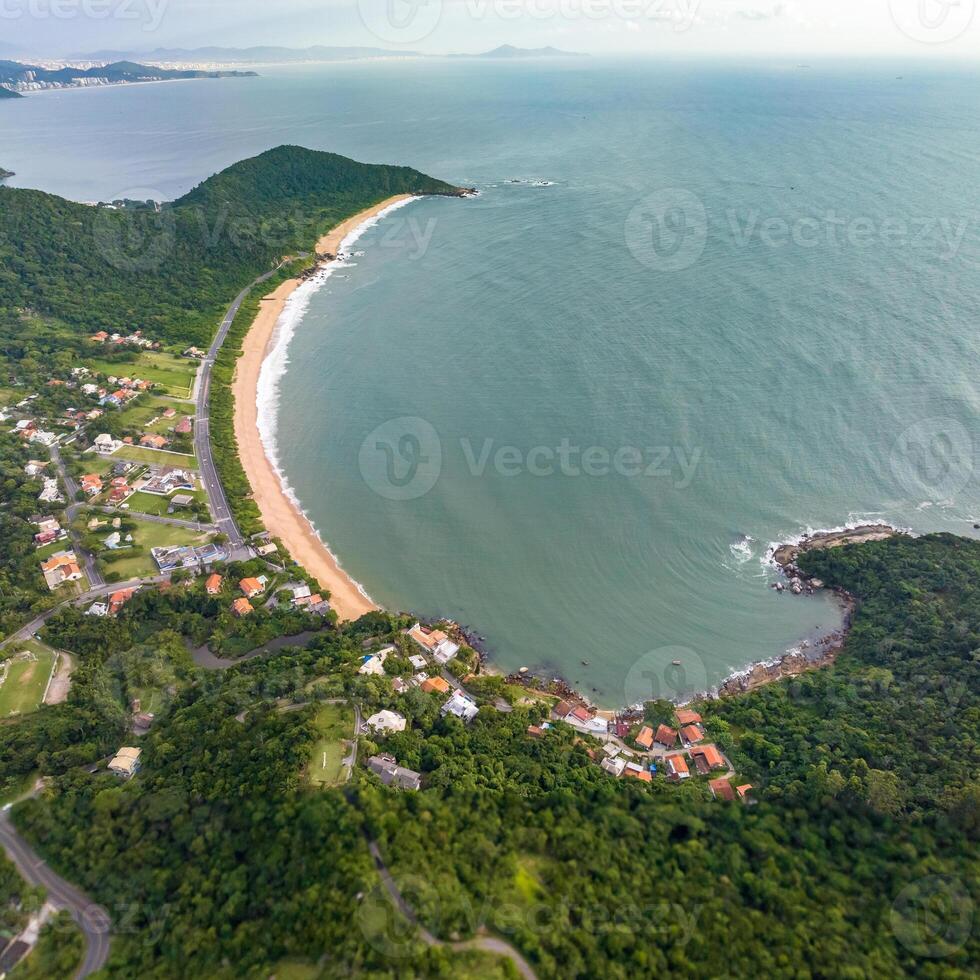 Balneario Camboriu in Santa Catarina. Taquaras Beach and Laranjeiras Beach in Balneario Camboriu. Aerial view in landscape. Square image photo
