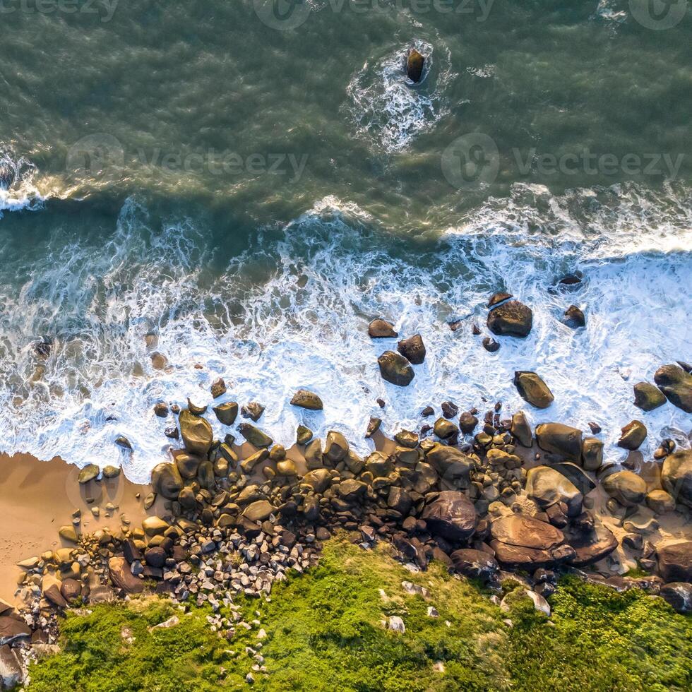Balneario Camboriu in Santa Catarina. Taquaras Beach and Laranjeiras Beach in Balneario Camboriu. Aerial view in landscape. Square image photo