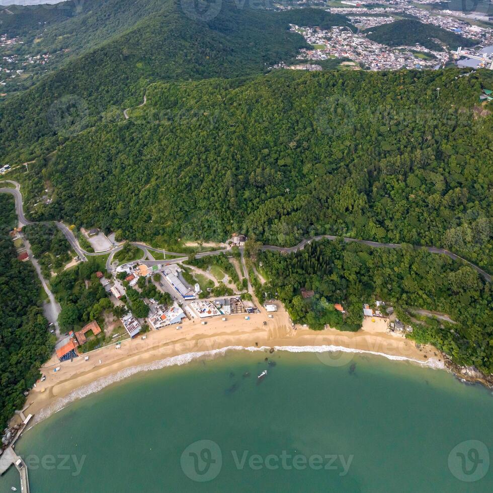 Balneario Camboriu in Santa Catarina. Taquaras Beach and Laranjeiras Beach in Balneario Camboriu. Aerial view in landscape. Square image photo