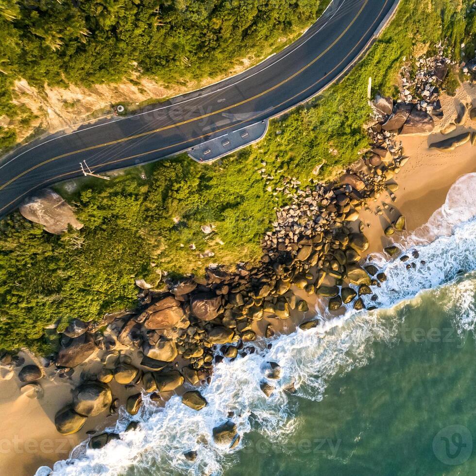Balneario Camboriu in Santa Catarina. Taquaras Beach and Laranjeiras Beach in Balneario Camboriu. Aerial view in landscape. Square image photo
