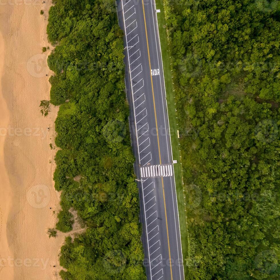 Balneario Camboriu in Santa Catarina. Taquaras Beach and Laranjeiras Beach in Balneario Camboriu. Aerial view in landscape. Square image photo