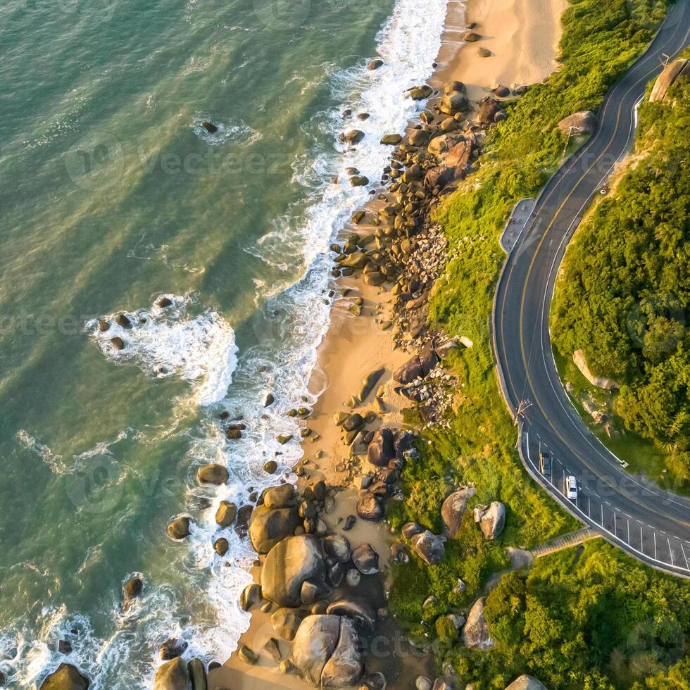 Balneario Camboriu in Santa Catarina. Taquaras Beach and Laranjeiras Beach in Balneario Camboriu. Aerial view in landscape. Square image photo