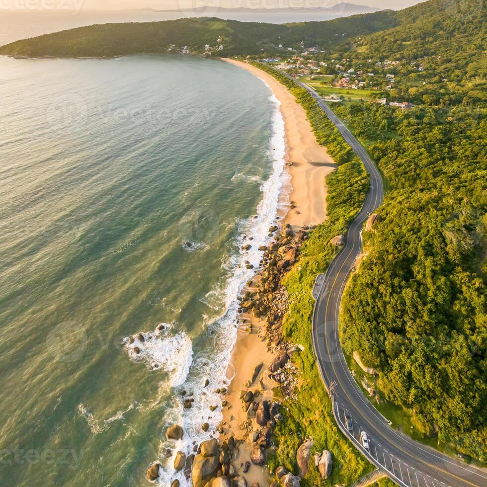Balneario Camboriu in Santa Catarina. Taquaras Beach and Laranjeiras Beach in Balneario Camboriu. Aerial view in landscape. Square image photo