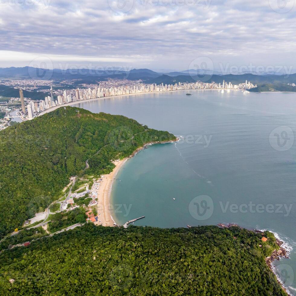 Balneario Camboriu in Santa Catarina. Taquaras Beach and Laranjeiras Beach in Balneario Camboriu. Aerial view in landscape. Square image photo