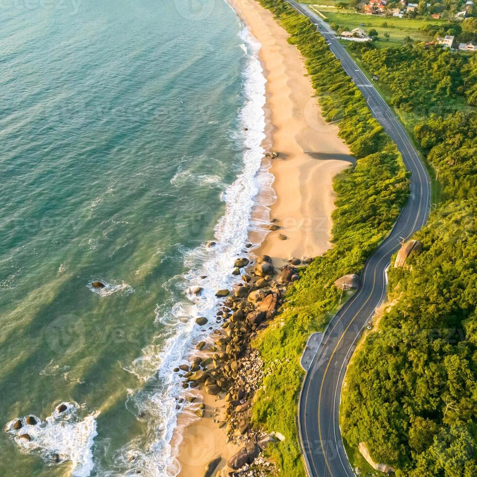 Balneario Camboriu in Santa Catarina. Taquaras Beach and Laranjeiras Beach in Balneario Camboriu. Aerial view in landscape. Square image photo