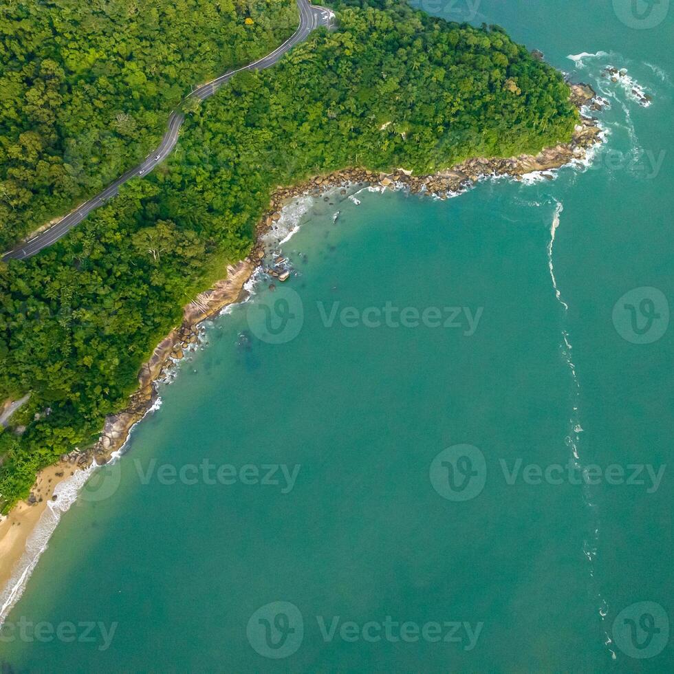 Balneario Camboriu in Santa Catarina. Taquaras Beach and Laranjeiras Beach in Balneario Camboriu. Aerial view in landscape. Square image photo
