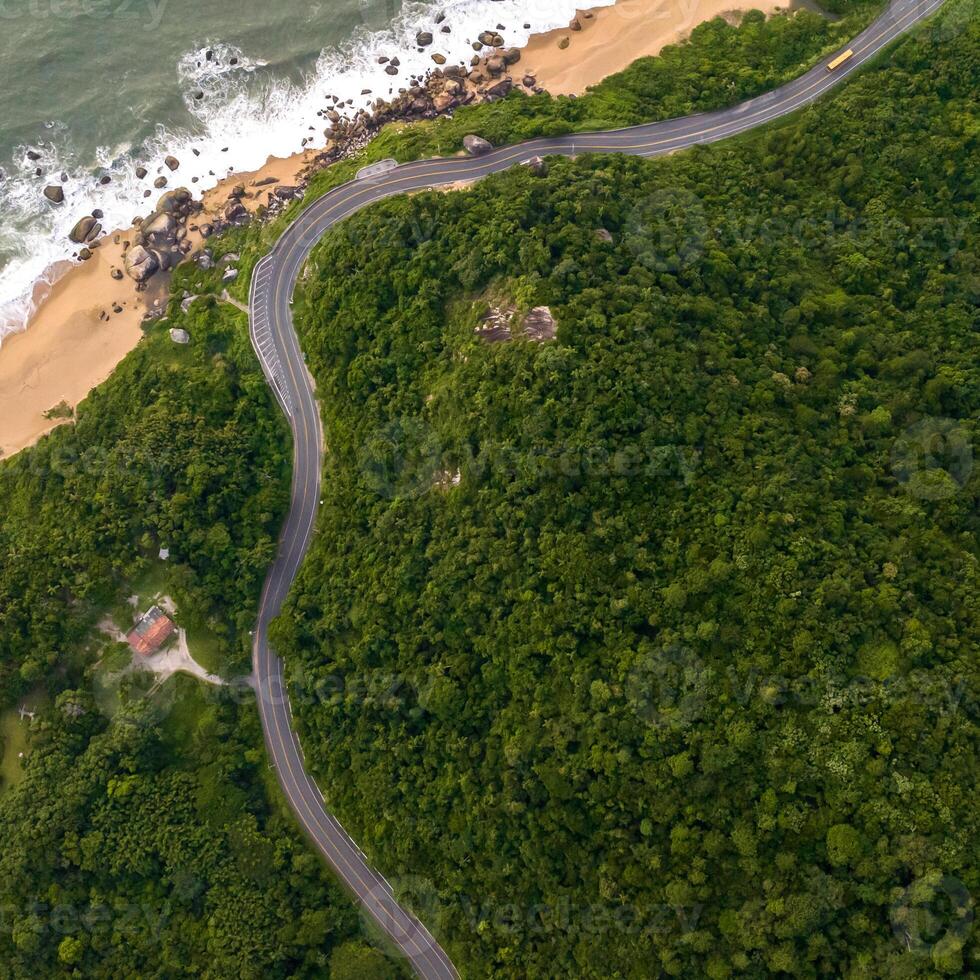 Balneario Camboriu in Santa Catarina. Taquaras Beach and Laranjeiras Beach in Balneario Camboriu. Aerial view in landscape. Square image photo