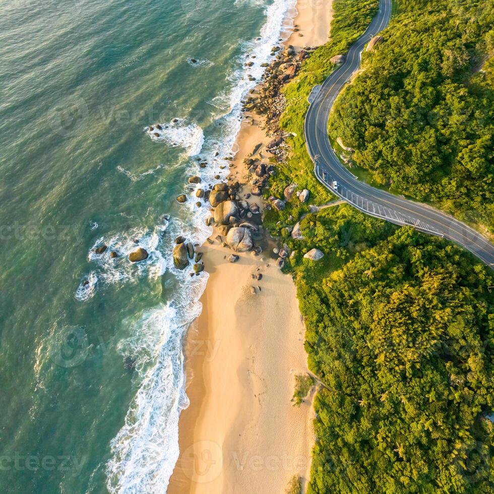 Balneario Camboriu in Santa Catarina. Taquaras Beach and Laranjeiras Beach in Balneario Camboriu. Aerial view in landscape. Square image photo