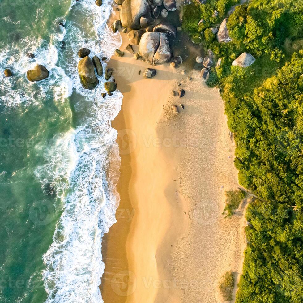 Balneario Camboriu in Santa Catarina. Taquaras Beach and Laranjeiras Beach in Balneario Camboriu. Aerial view in landscape. Square image photo