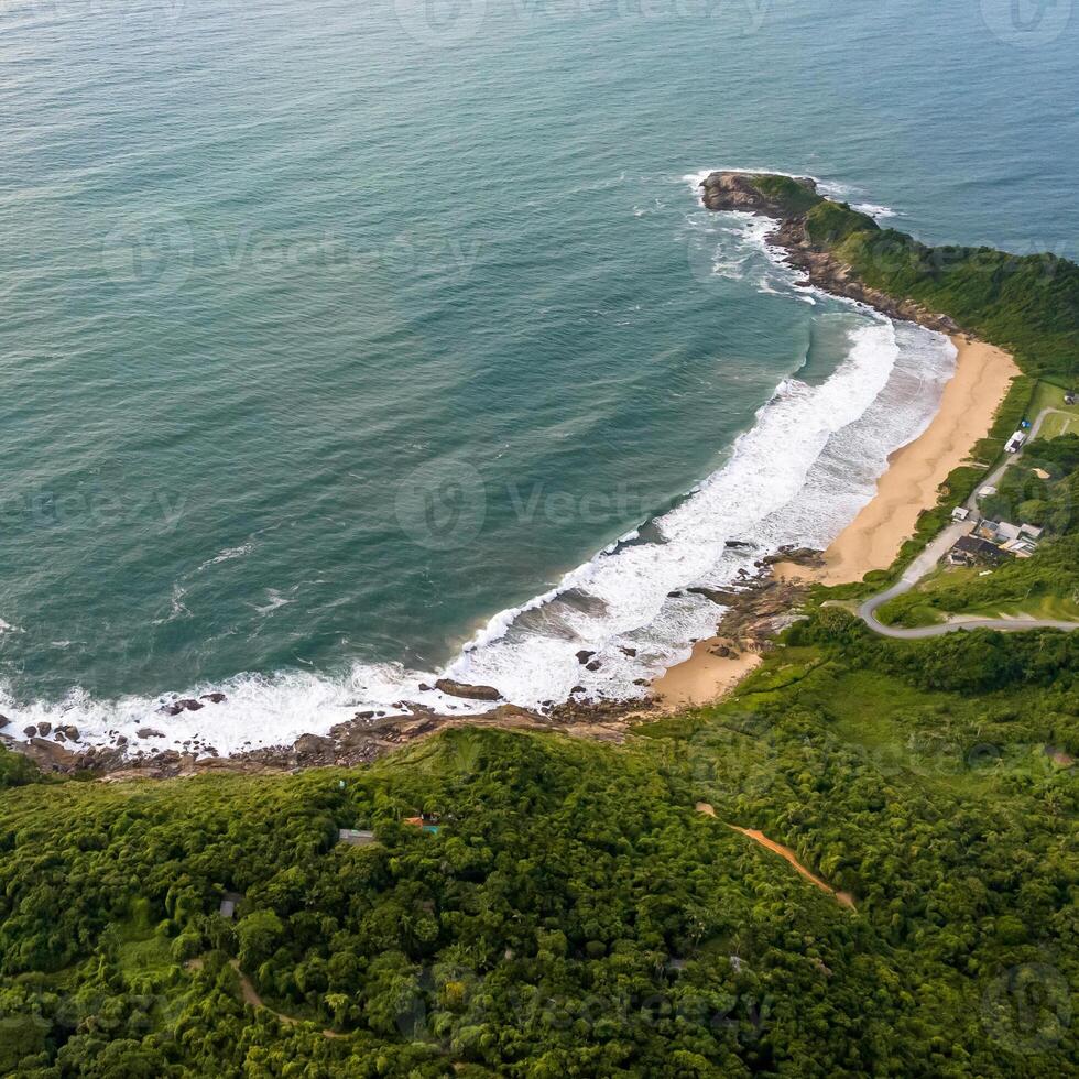 Balneario Camboriu in Santa Catarina. Taquaras Beach and Laranjeiras Beach in Balneario Camboriu. Aerial view in landscape. Square image photo
