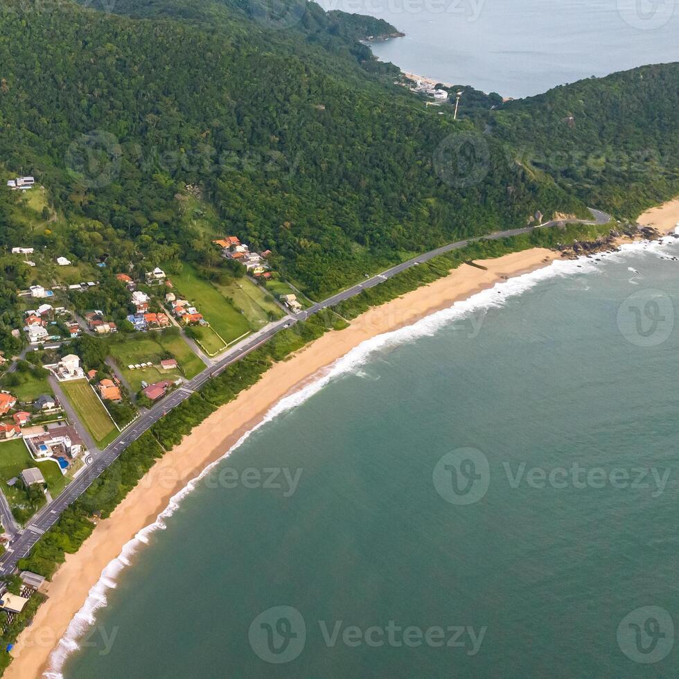 Balneario Camboriu in Santa Catarina. Taquaras Beach and Laranjeiras Beach in Balneario Camboriu. Aerial view in landscape. Square image photo