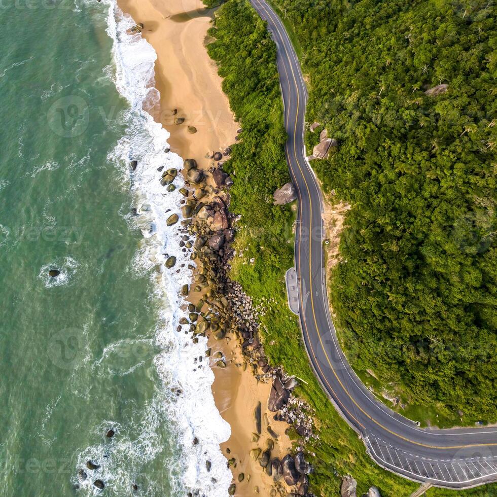 Balneario Camboriu in Santa Catarina. Taquaras Beach and Laranjeiras Beach in Balneario Camboriu. Aerial view in landscape. Square image photo