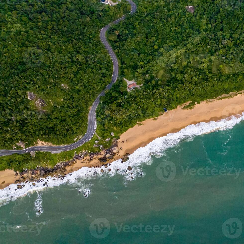 Balneario Camboriu in Santa Catarina. Taquaras Beach and Laranjeiras Beach in Balneario Camboriu. Aerial view in landscape. Square image photo