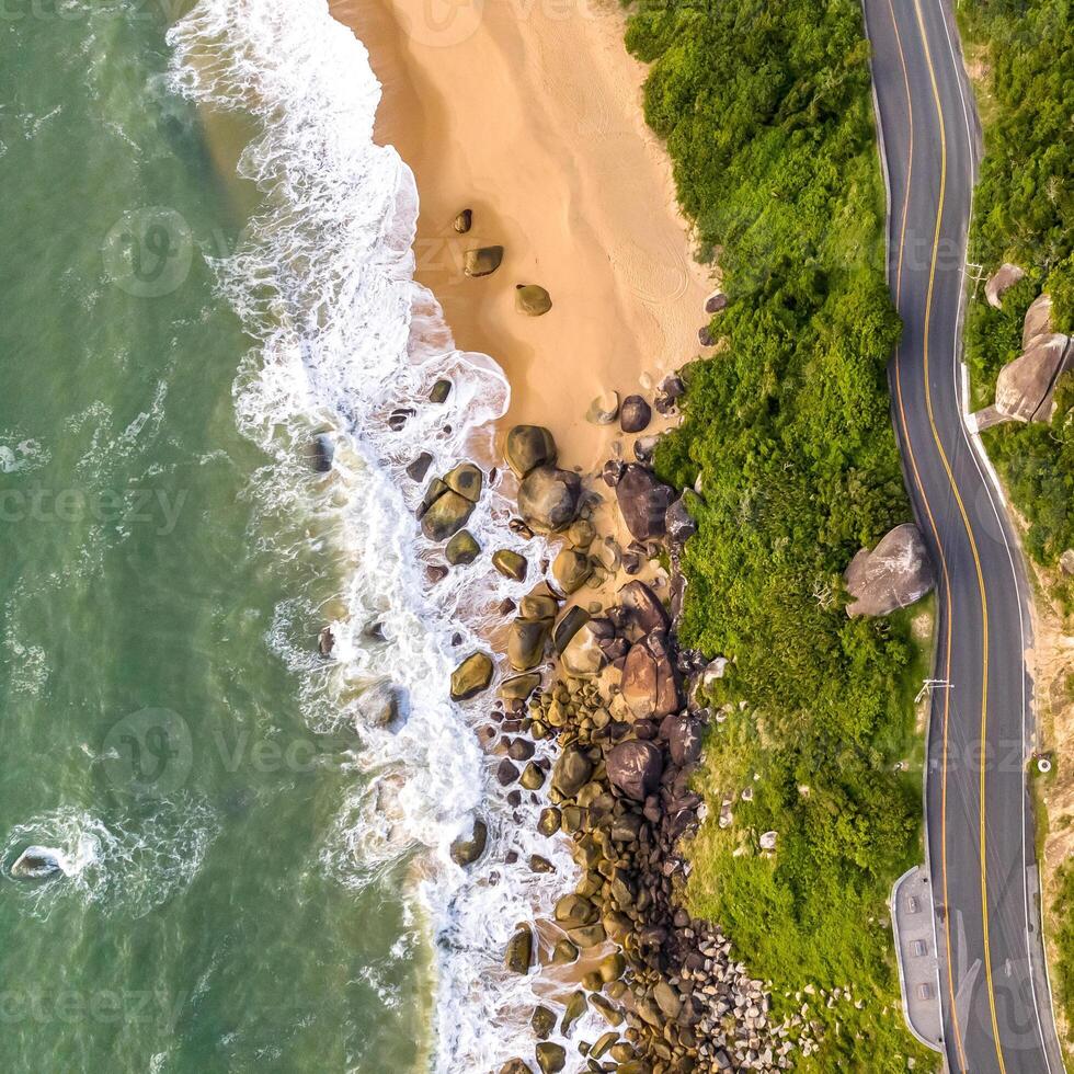 Balneario Camboriu in Santa Catarina. Taquaras Beach and Laranjeiras Beach in Balneario Camboriu. Aerial view in landscape. Square image photo