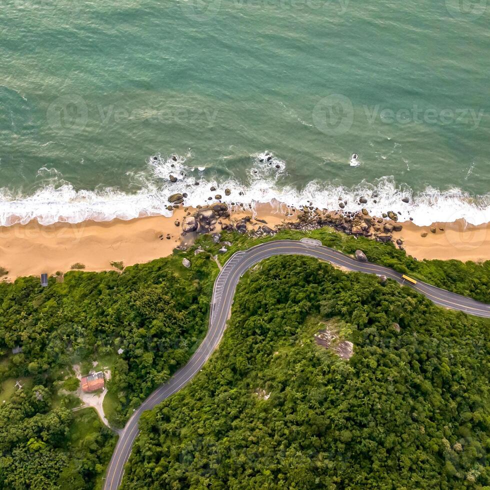 Balneario Camboriu in Santa Catarina. Taquaras Beach and Laranjeiras Beach in Balneario Camboriu. Aerial view in landscape. Square image photo