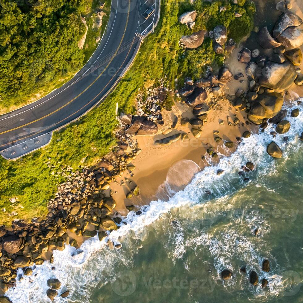 Balneario Camboriu in Santa Catarina. Taquaras Beach and Laranjeiras Beach in Balneario Camboriu. Aerial view in landscape. Square image photo