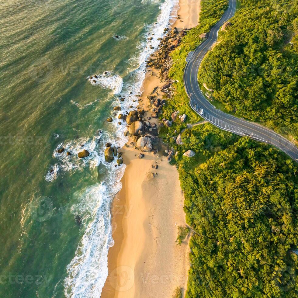 Balneario Camboriu in Santa Catarina. Taquaras Beach and Laranjeiras Beach in Balneario Camboriu. Aerial view in landscape. Square image photo