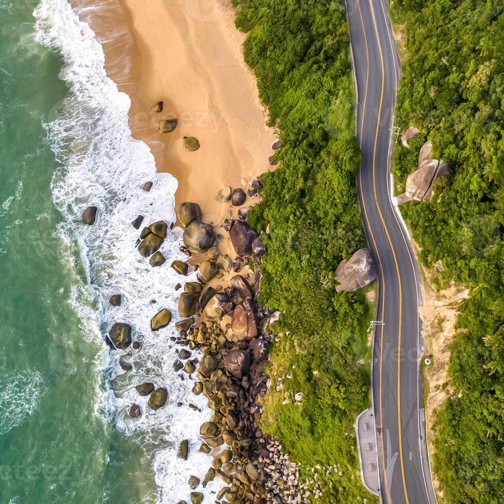 Balneario Camboriu in Santa Catarina. Taquaras Beach and Laranjeiras Beach in Balneario Camboriu. Aerial view in landscape. Square image photo
