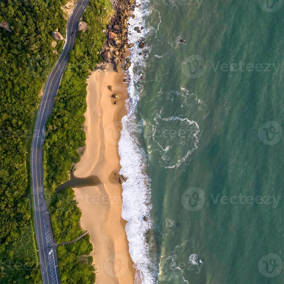 Balneario Camboriu in Santa Catarina. Taquaras Beach and Laranjeiras Beach in Balneario Camboriu. Aerial view in landscape. Square image photo