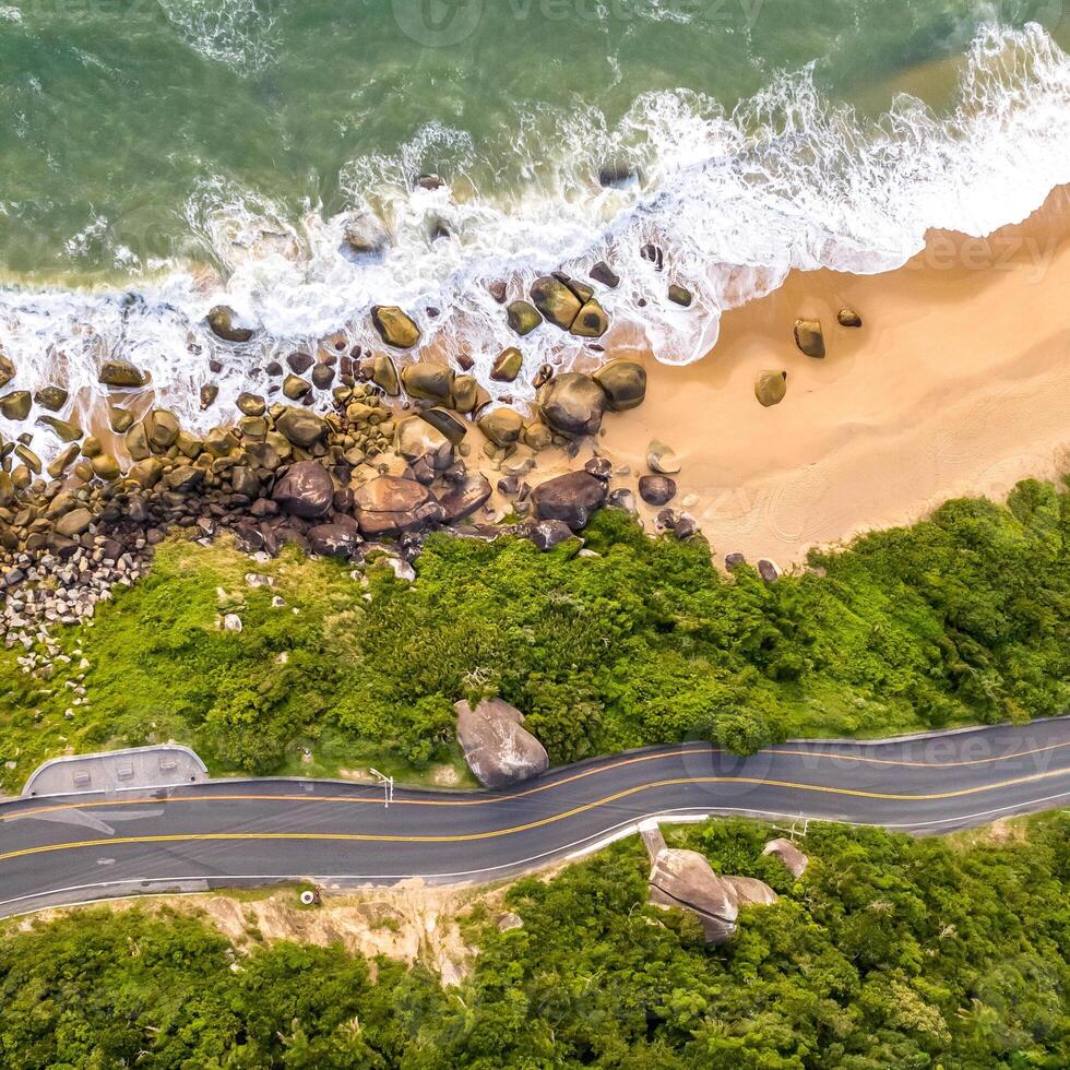 Balneario Camboriu in Santa Catarina. Taquaras Beach and Laranjeiras Beach in Balneario Camboriu. Aerial view in landscape. Square image photo