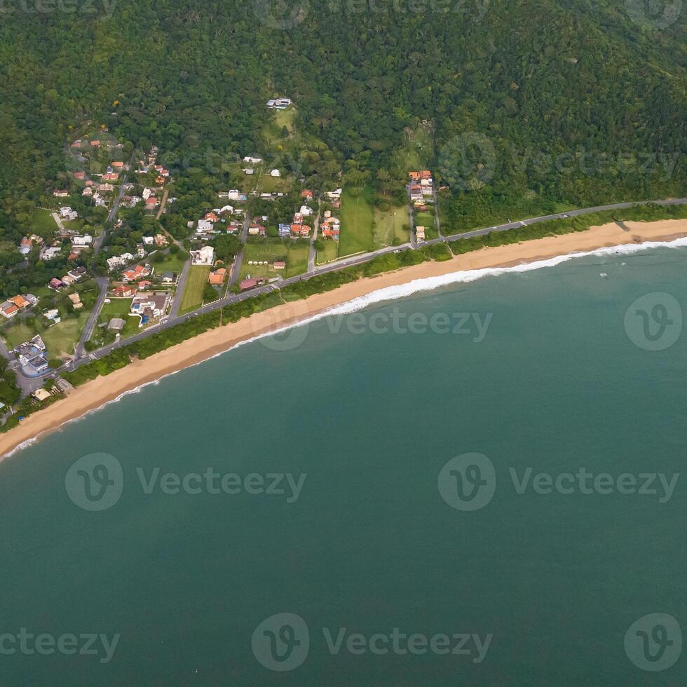 Balneario Camboriu in Santa Catarina. Taquaras Beach and Laranjeiras Beach in Balneario Camboriu. Aerial view in landscape. Square image photo
