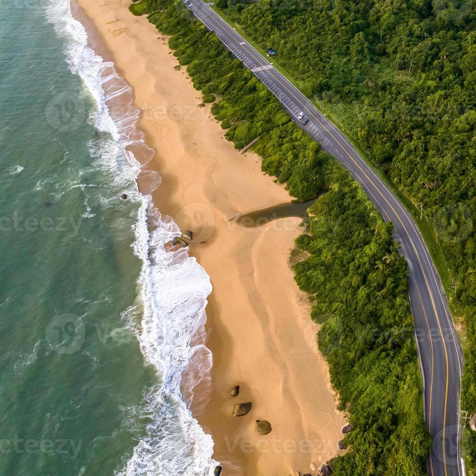 Balneario Camboriu in Santa Catarina. Taquaras Beach and Laranjeiras Beach in Balneario Camboriu. Aerial view in landscape. Square image photo