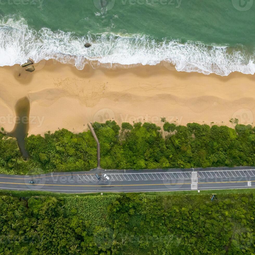 Balneario Camboriu in Santa Catarina. Taquaras Beach and Laranjeiras Beach in Balneario Camboriu. Aerial view in landscape. Square image photo