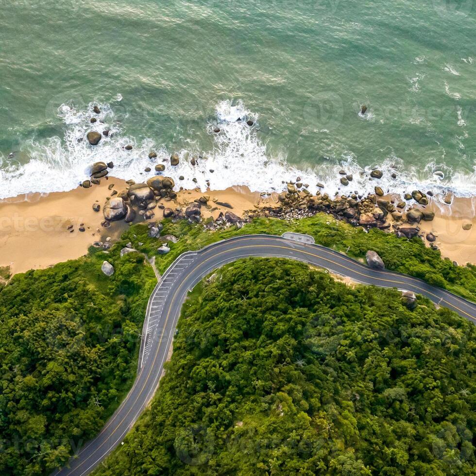 Balneario Camboriu in Santa Catarina. Taquaras Beach and Laranjeiras Beach in Balneario Camboriu. Aerial view in landscape. Square image photo