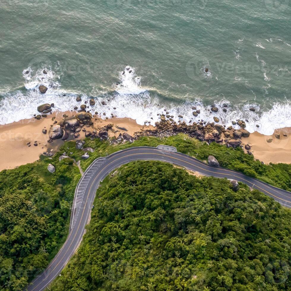 Balneario Camboriu in Santa Catarina. Taquaras Beach and Laranjeiras Beach in Balneario Camboriu. Aerial view in landscape. Square image photo