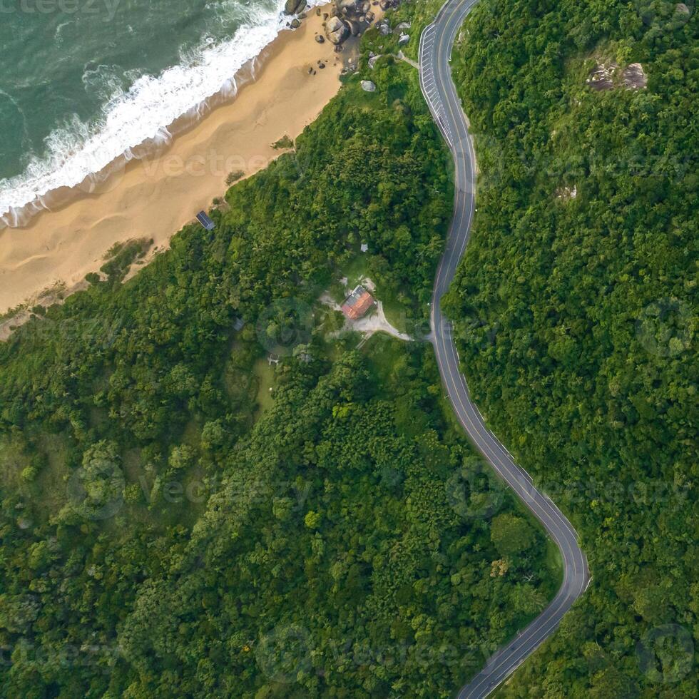 Balneario Camboriu in Santa Catarina. Taquaras Beach and Laranjeiras Beach in Balneario Camboriu. Aerial view in landscape. Square image photo