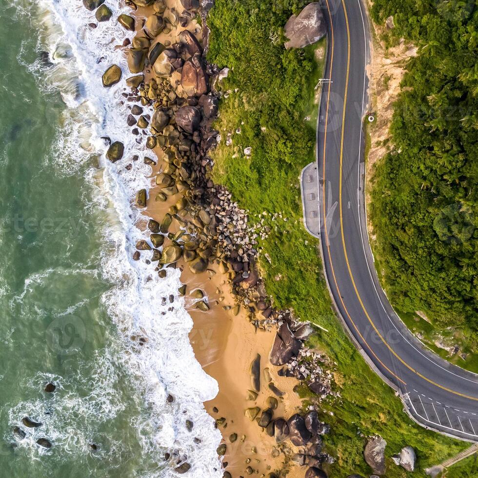 Balneario Camboriu in Santa Catarina. Taquaras Beach and Laranjeiras Beach in Balneario Camboriu. Aerial view in landscape. Square image photo