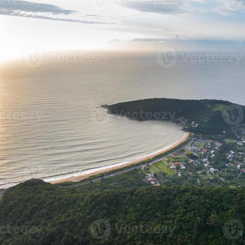 Balneario Camboriu in Santa Catarina. Taquaras Beach and Laranjeiras Beach in Balneario Camboriu. Aerial view in landscape. Square image photo