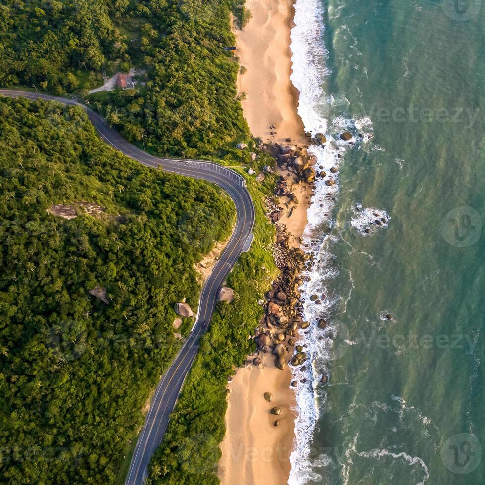 Balneario Camboriu in Santa Catarina. Taquaras Beach and Laranjeiras Beach in Balneario Camboriu. Aerial view in landscape. Square image photo