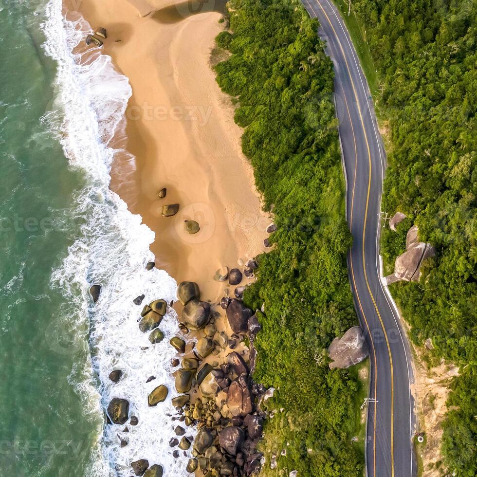Balneario Camboriu in Santa Catarina. Taquaras Beach and Laranjeiras Beach in Balneario Camboriu. Aerial view in landscape. Square image photo