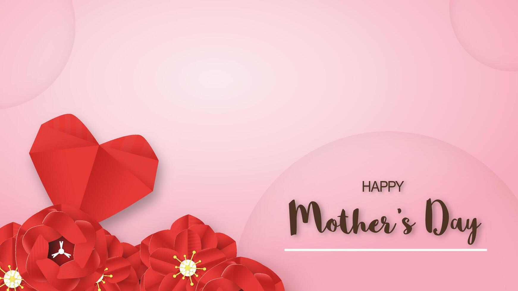 Mother's Day card idea with heart and red flower. vector