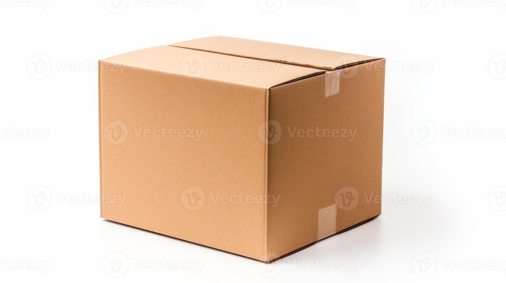 Large cardboard postal box courier parcel isolated on white. Neural network photo