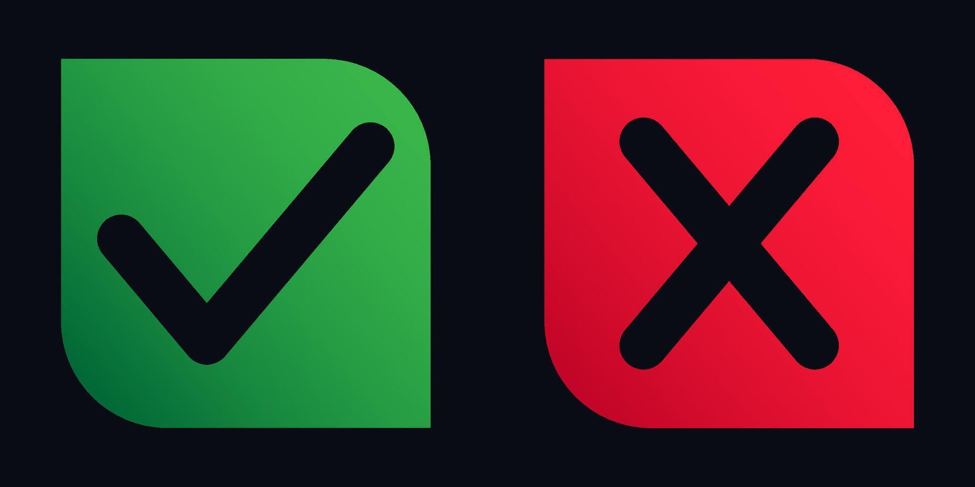 Check mark icon and X mark symbol vector